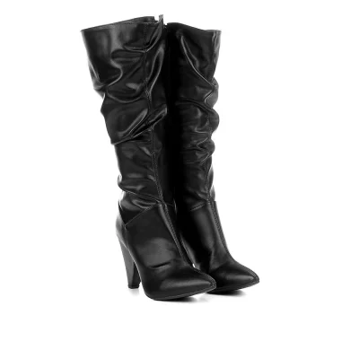 Bota Slouch Cano Longo Via Uno Bico Fino Feminina Preto