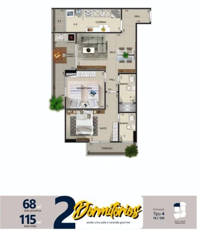 Apartamento com 68.07 m2 - Aviação - Praia Grande SP
