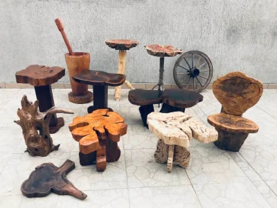 Mesinha de Centro, Banco, Pilão, Floreiras, Tudo Rustico