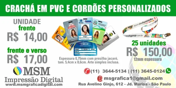 Crachá em Pvc ou Carteirinha para Igreja