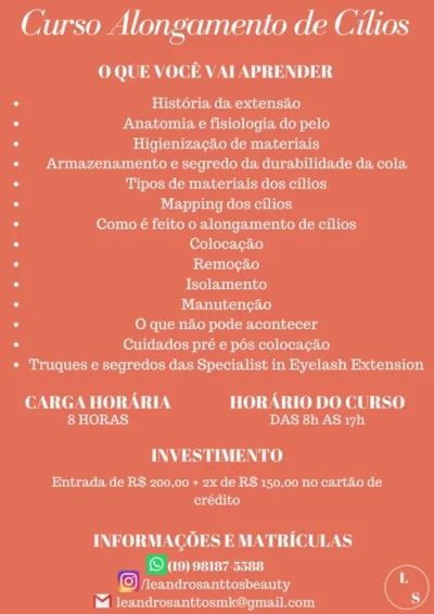 Curso Alongamento de Cílios em Campinas