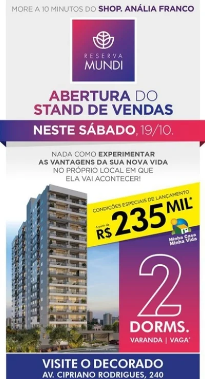 Aptos Minha Casa Minha Vida na Vila Formosa