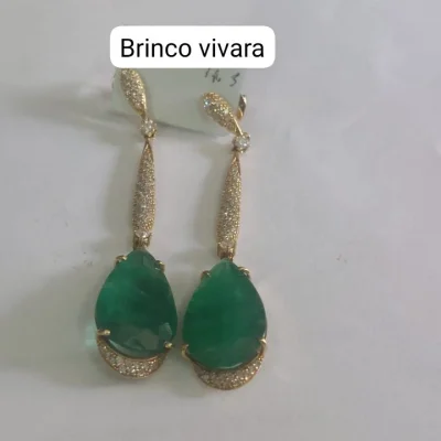 Brinco Ouro Rose Vivara Brilhantes Esmeralda Gota