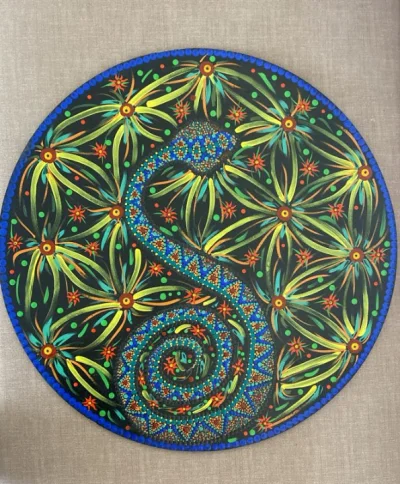 Mandala Artesanal Pontilhismo à Mão em Mdf "serpente"