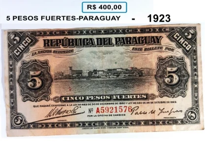 Cédula Cinco Pesos Fuertes - Paraguay - 1923