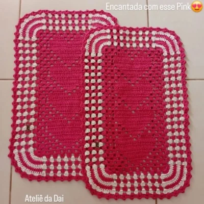 Par Tapete de Croche - Retangular Rosa