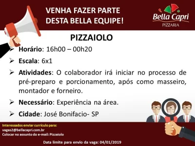 Vagas para Pizzaiolo