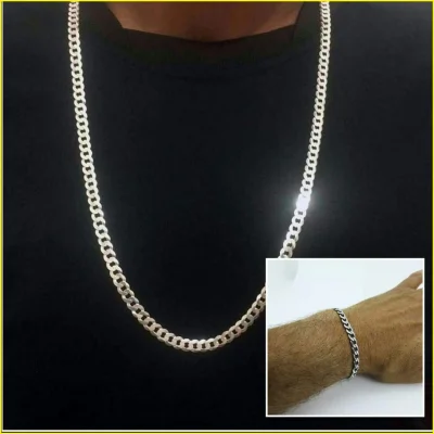 Conjunto 4mm Corrente + Pulseira Elo 1x1 Banhada Prata 925