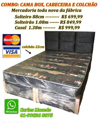 Cama Casal com Colchão e Cabeceira