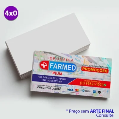 1000 Cartões 48x88mm em Couchê Brilho 250g - 4x0 - Corte Reto