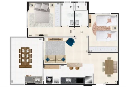 Apartamento com 76.28 m2 - Jardim Caiahu - Mongagua SP