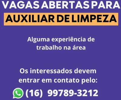 Vaga para Auxiliar de Limpeza