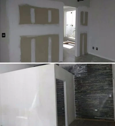 Paredes de Gesso Drywall sem e com Acabamento em Gesso Liso