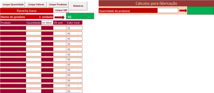 Planilha para Cálculo de Fabricação