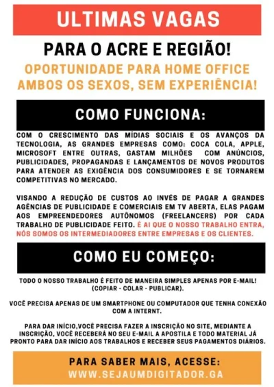 Paga R$ 60,00 por Dia!