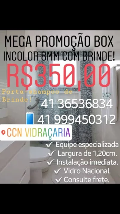 Box para Banheiro Incolor 8mm Porta Shampoo de Brinde!