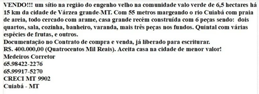 Sítio na Região do Engenho Velho na Comunidade Valo Verde