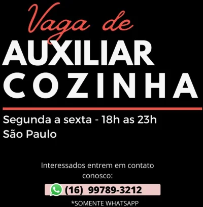 Vaga para Auxiliar de Cozinha