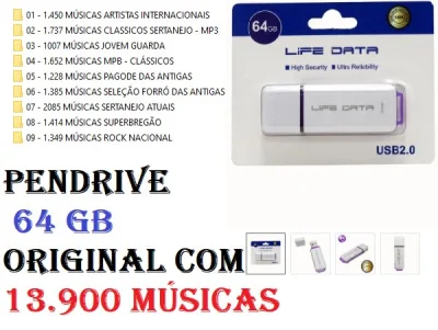 Pendrive Life Data 64 GB Com( 13.300 Músicas )
