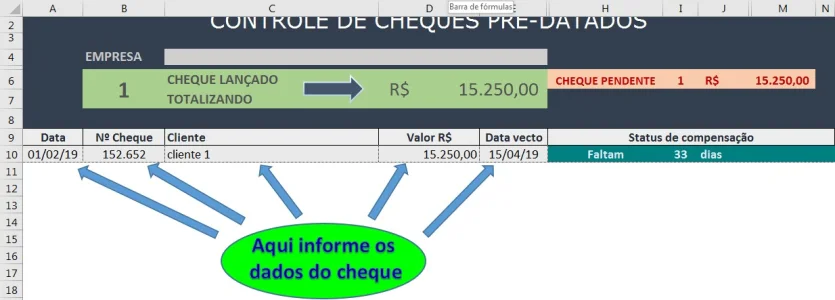 Planilha Controle de Cheques Pré-datados