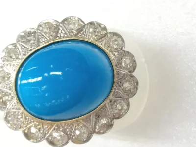 Anel Ouro Amarelo Brilhantes Turquesa Oval