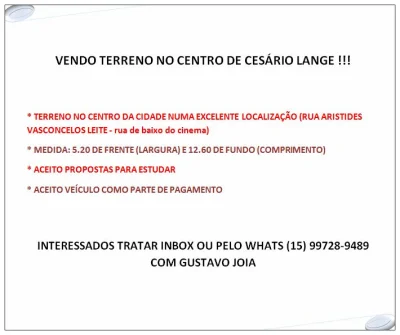Terreno no Centro de Cesário Lange