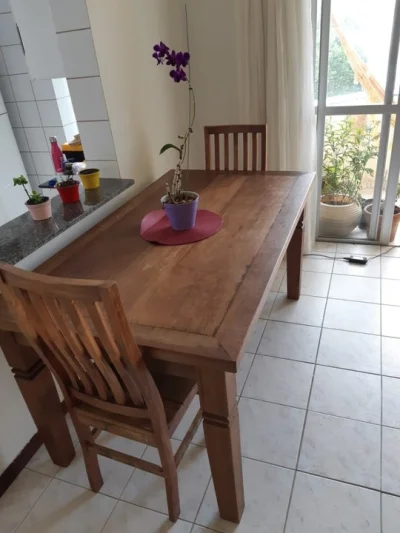 Mesa de Jantar Madeira de Demolição + 2 Cadeiras