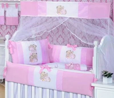 Kit de Berço 100% Algodão 9 Peças Padrão Americano Rosa