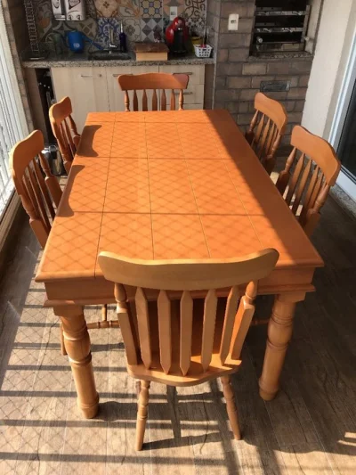 Mesa de Madeira Maciça Colonial 1,60 X 0,90 com 6 Cadeiras