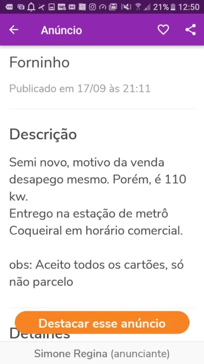 Forninho 110 sem Usar