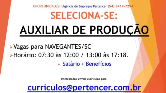 Auxiliar de Produção, Navegantes SC