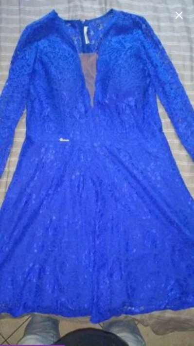 Vestido Azul Marinho Renda Francesa com Transparência no Colo do Peito