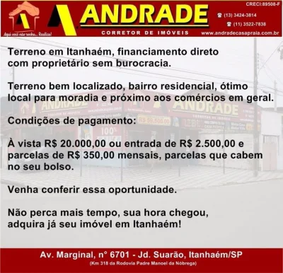 Terreno em Itanhaém Financiamento Direto c/ Proprietário