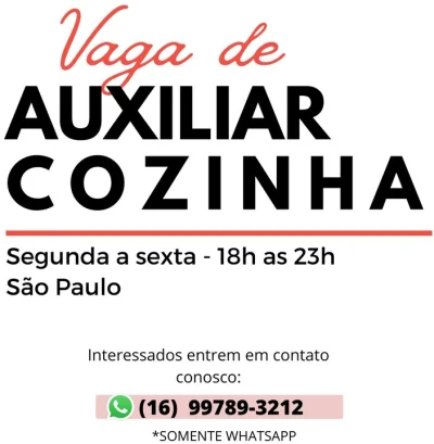 Vaga para Auxiliar de Cozinha