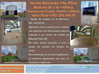 Vendo Barracão Vila Elisa