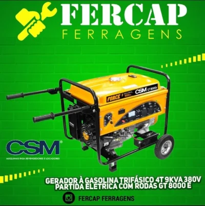 Gerador à Gasolina Trifásico 4t 9kva 380v Partida Elétrica com Rodas G