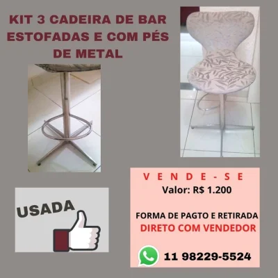 Conjunto de Bar com (3) Cadeiras Estofadas (ou Avulso)