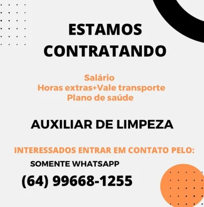 Vaga para Auxiliar de Limpeza