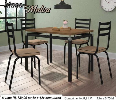 Jogo de Mesa Malva com 4 Cadeiras - Frete Grátis para Arapongas e Regi