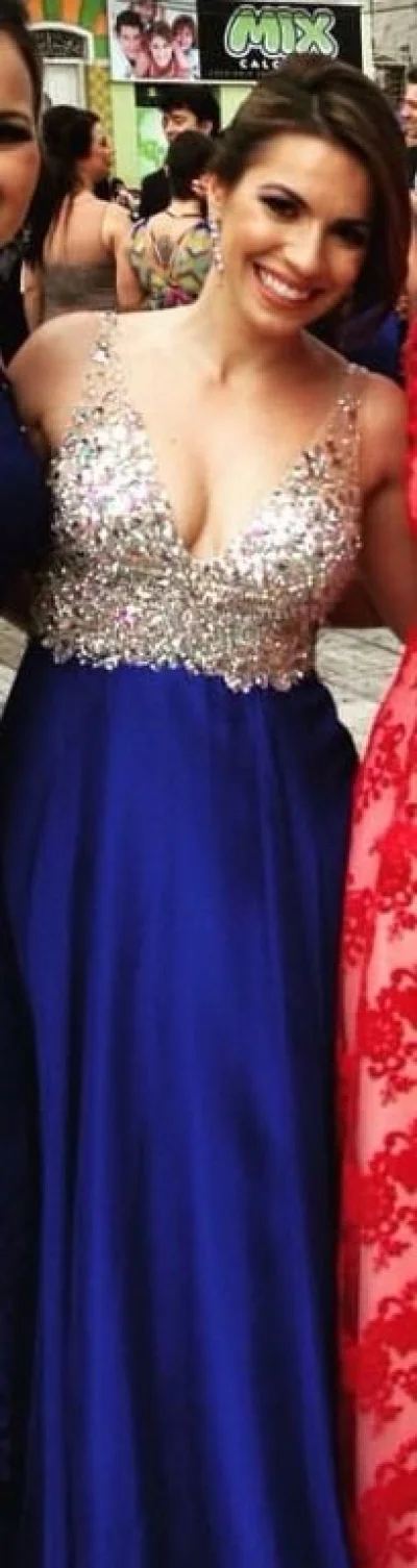 Vestido de Festa Azul Royal com Pedraria