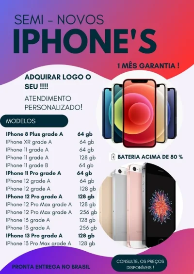Iphone's Semi - Novos 1mês Garantia