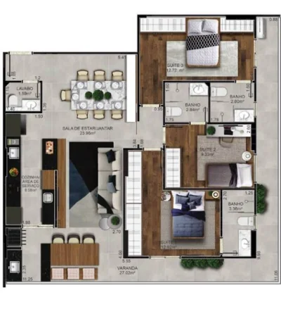 Apartamento com 120.51 m2 - Forte - Praia Grande SP