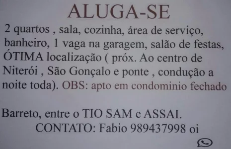 Aluga SE Apto no Barreto Niterói