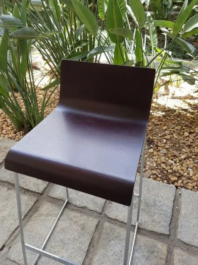 Banqueta Alta em Inox e Madeira Linda