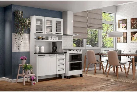 Kit de Cozinha Colormaq Ipanema 5 Portas e 4 Gavetas em Aço e Vidro Br