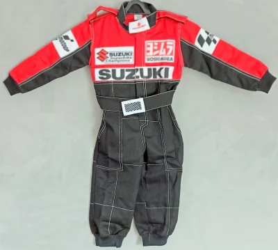 Macacão Infantil Corrida Unissex Fantasia Suzuki Preto Vermelho
