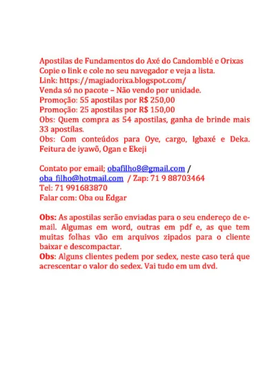Apostilas dos Orixas e Fundamentos do Candomblé