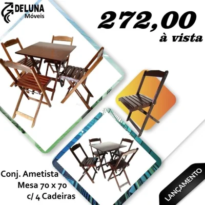 Conj. Mesa 70 X 70 com 4 Cadeiras Dobráveis