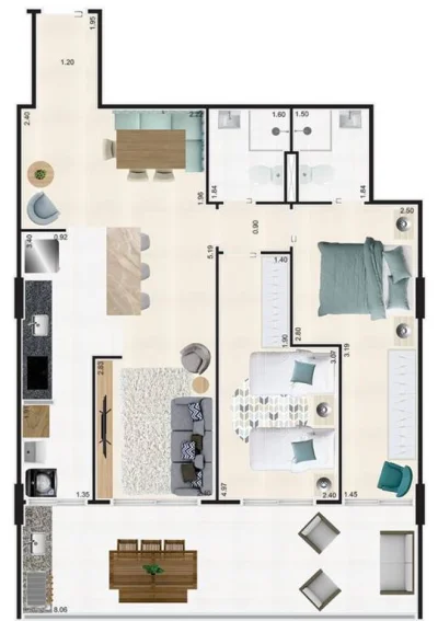 Apartamento com 87.72 m2 - Jardim Caiahu - Mongagua SP