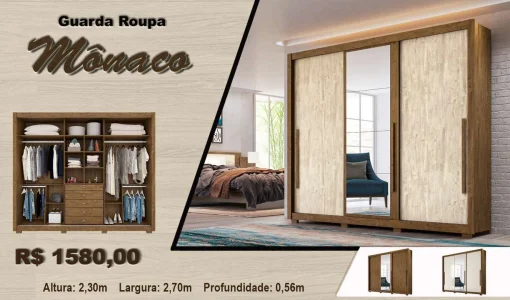 Guarda Roupa Mônaco - Frete Grátis para Arapongas e Região